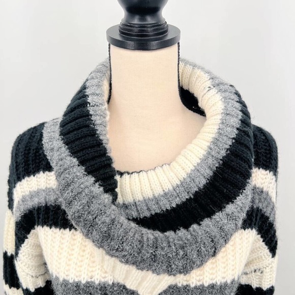 Anthropologie Striped Cowl Neck Wool Blend Chunky Crop Sweater New S - Picture 2 of 7
